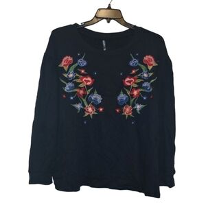 Floral Embroidered Black Top